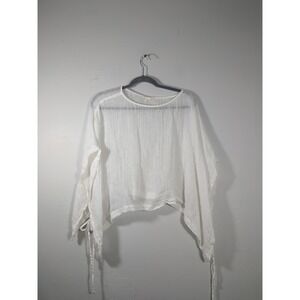 Eileen Fisher Women's White Cropped Tie-Sleeve Linen Top Size L